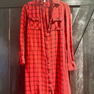 Isabel Maternity Red Plaid Long Sleeve Dress